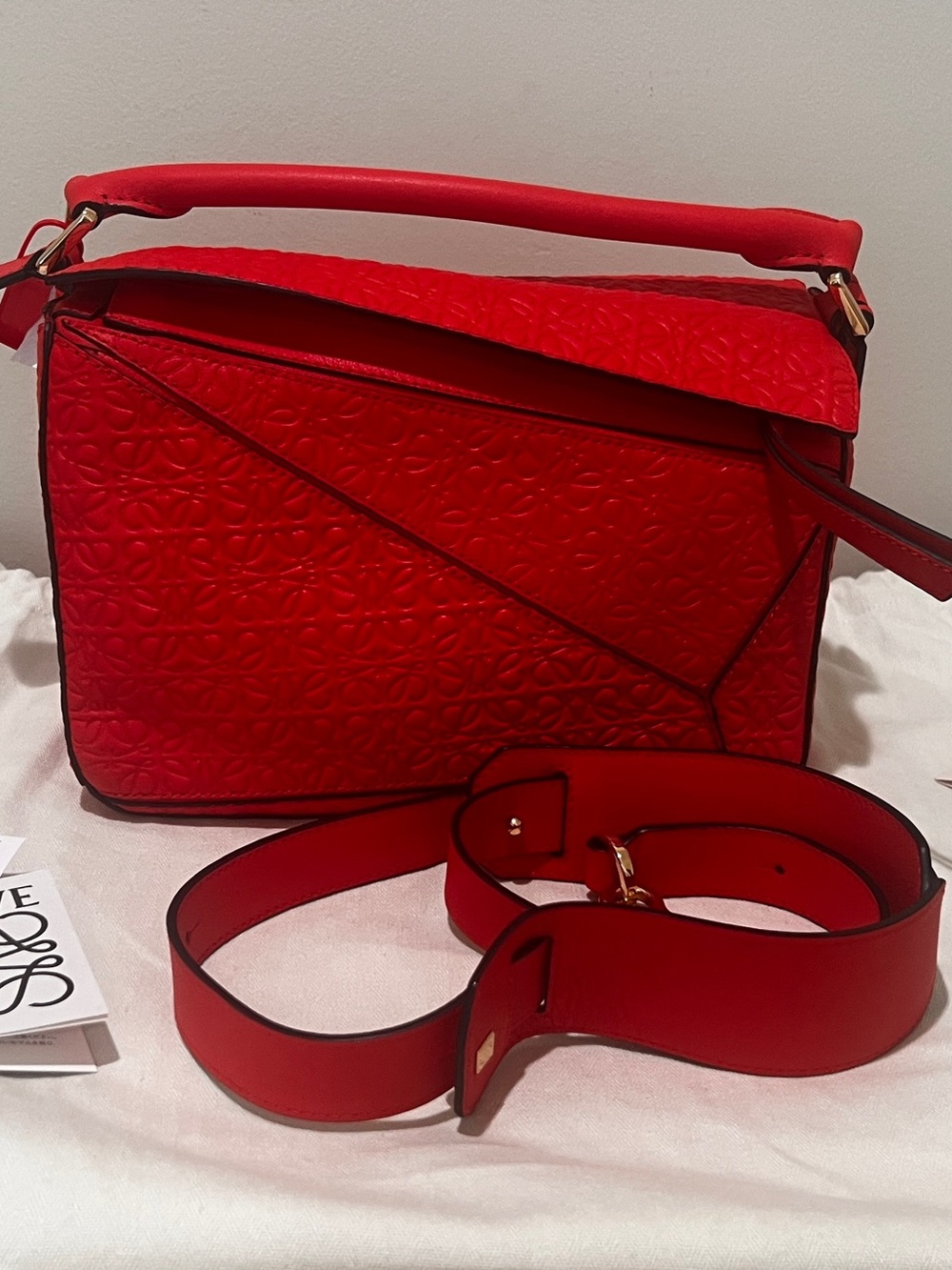 NWT LOEWE Puzzle Logo Embossed Small Shoulder/ Top handle Red bag
